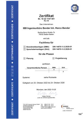 Zertifikat nach DIN 14675 für Brandmeldeanlagen